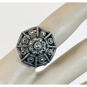 Vintage Marcasite Ring Sterling Silver: Unique Art Deco Style Size 6 1/2